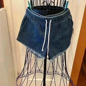 Aerie Blue Drawstring Chambray Frayed Shorts-Sz S